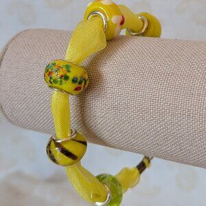 Sunshine Lampwork and Ribbon Bracelet